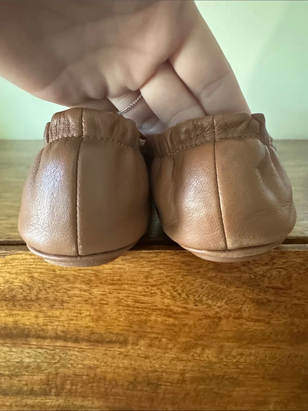 Tory Burch Minnie Travel Ballet Flats Royal Tan Gold Nappa Leather Shoes - 8.5